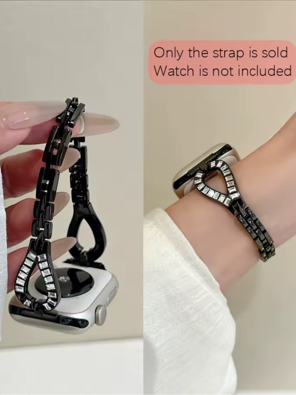 Black Crystal Watch Strap Band for Women - Elegant Replacement Strap 38-49mm